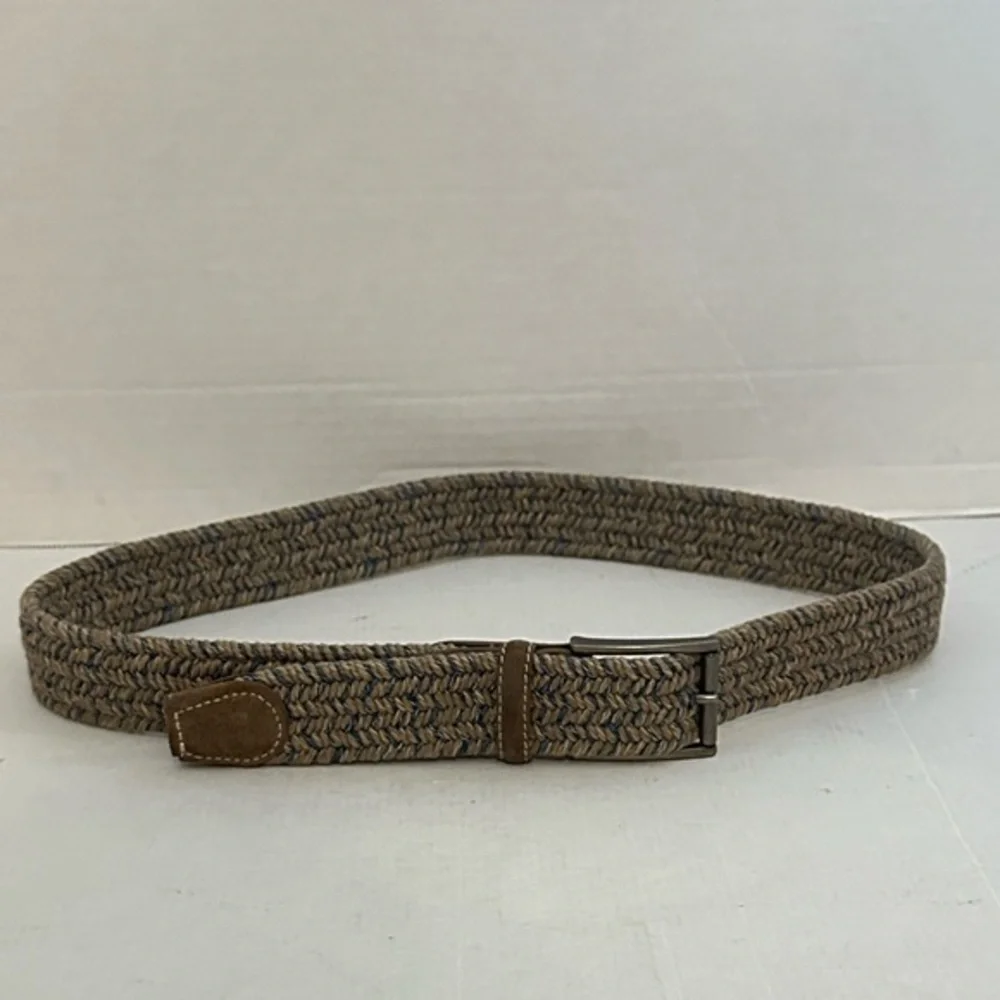 Sheridan Co. woven Italian belt 36 taupe/blue